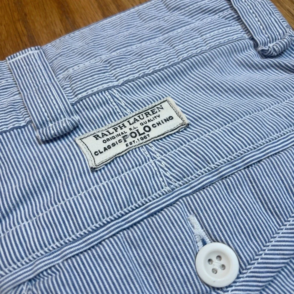 Polo Ralph Lauren Cargo Shorts Mens 40 Tall (Tag 42) Blue Seersucker Y2K FLAW